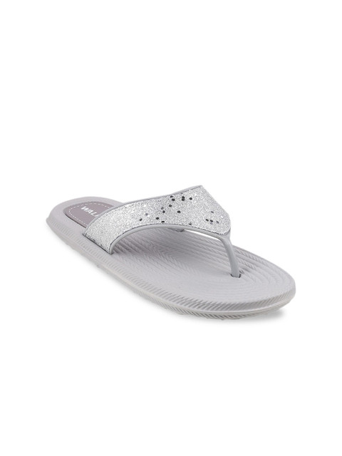 

WALKWAY Women Silver-Toned Shimmer Open Toe Flats
