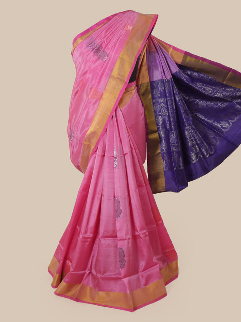 

Pothys Pink & Blue Pure Silk Woven Design Kanjeevaram Saree