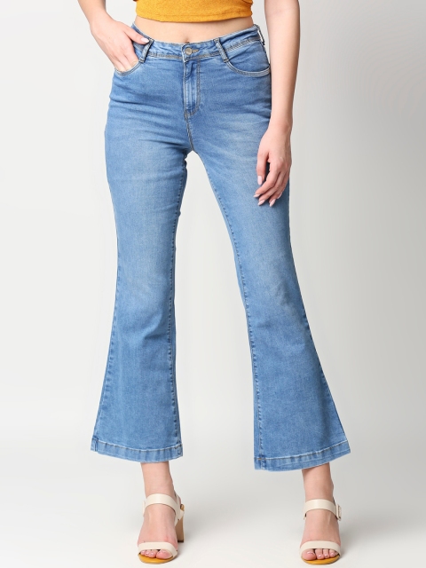 

Kraus Jeans Women Blue Flared High-Rise Light Fade Jeans