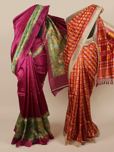

Pothys Pack of 2 Purple & Orange Jute Silk Printed Saree