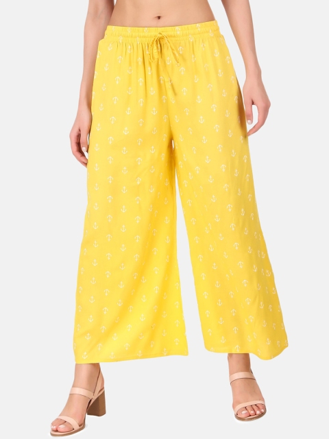 Aawari Women Yellow Regular Fit Self Design Regular Trousers