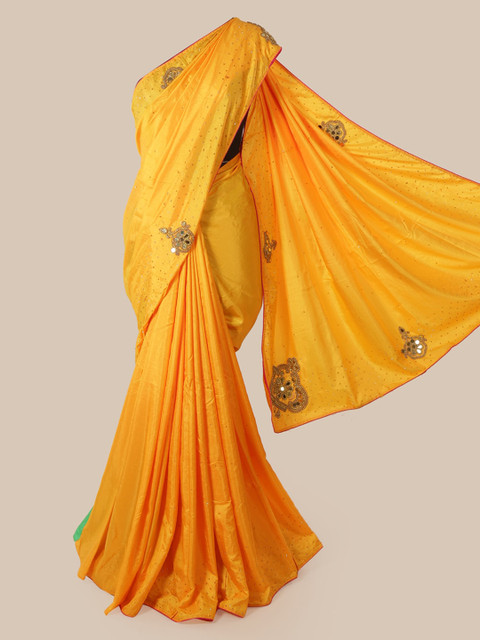 

Pothys Yellow Embroidered Art Silk Saree