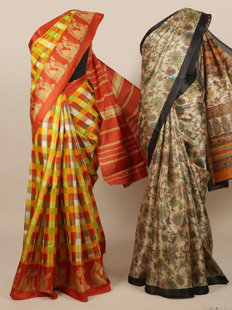 

Pothys Pack Of 2 Multicoloured Checked Jute Silk Sarees, Multi