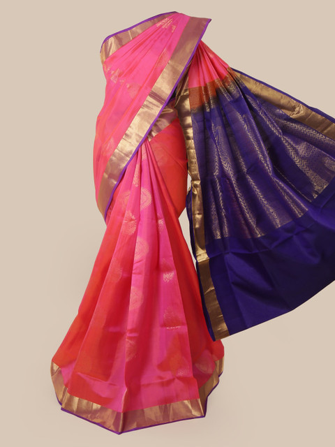 

Pothys Pink & Blue Pure Silk Woven Design Kanjeevaram Saree