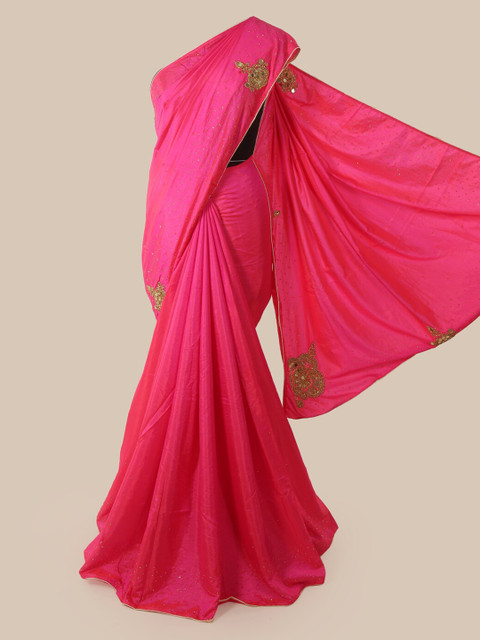 

Pothys Pink Solid Art Silk Saree