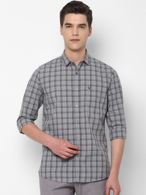 Allen Solly Men Grey & white Slim Fit Checked Cotton Linen Casual Shirt
