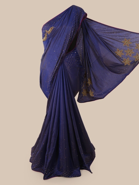 

Pothys Navy Blue & Gold-Toned Art Silk Embellished Saree