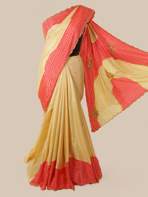 

Pothys Cream-Coloured & Pink Art Silk Embellished Saree