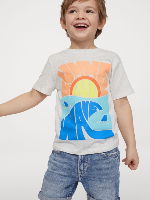 

H&M Boys Grey Melange & Blue Printed T-shirt
