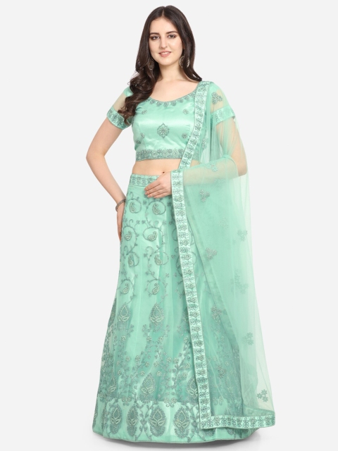 

VRSALES Sea Green & Silver-Toned Embroidered Semi-Stitched Lehenga Choli