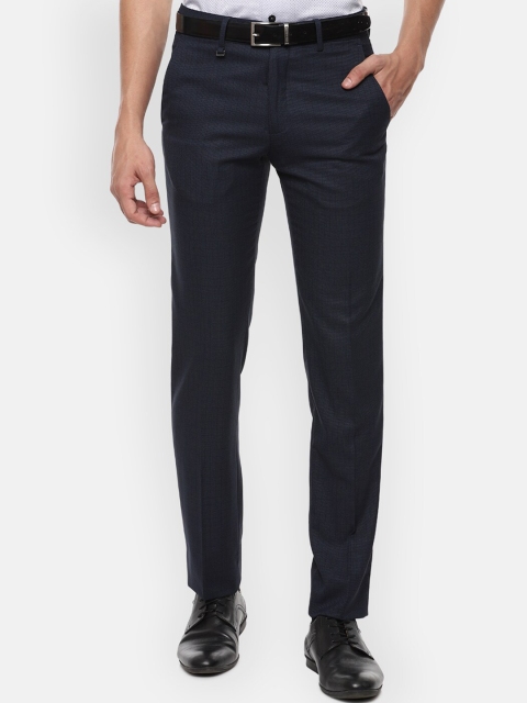 

Van Heusen Men Navy Blue Self-Checked Formal Trousers