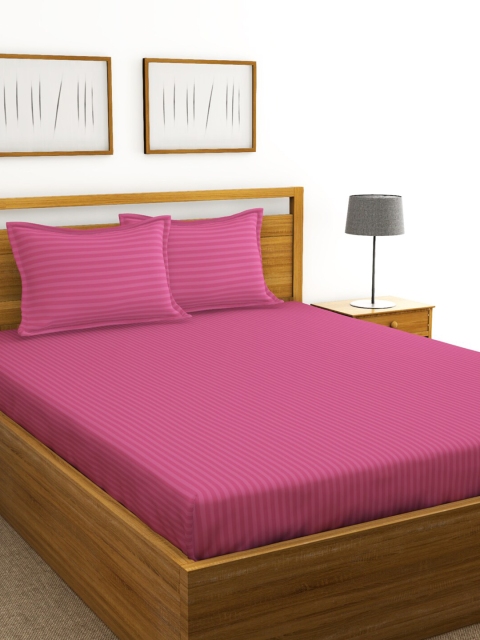 

BIANCA Pink Striped 210 TC Cotton 1 King Bedsheet with 2 Pillow Covers