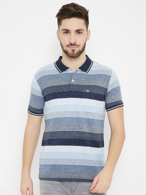 

Duke Men Navy Blue Striped Cotton Polo Collar T-shirt