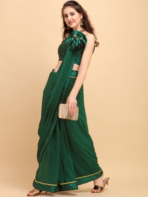 

Sangria Green & Gold-Toned Poly Georgette Solid Saree