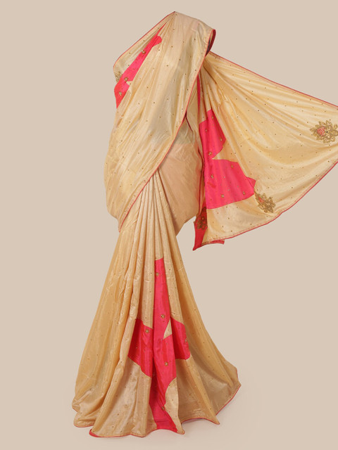 

Pothys Cream-Coloured & Pink Art Silk Embellished Saree
