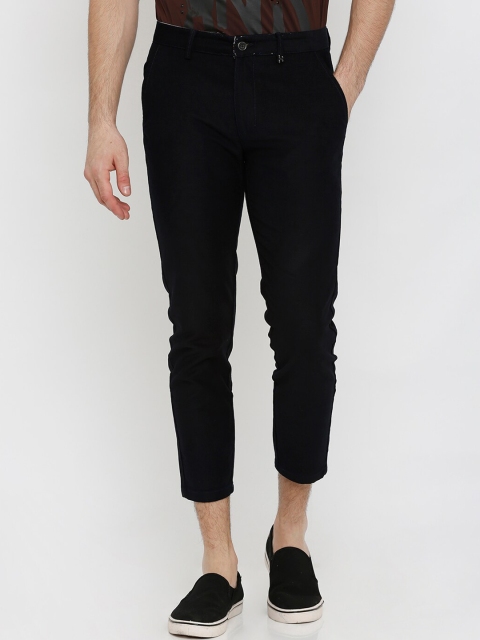 

Rex Straut Jeans Men Navy Solid Slim Fit Cropped Trousers, Navy blue