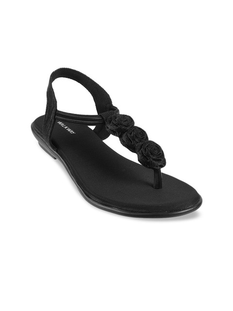

WALKWAY by Metro Women Black Rose Applique T-Strap Flats