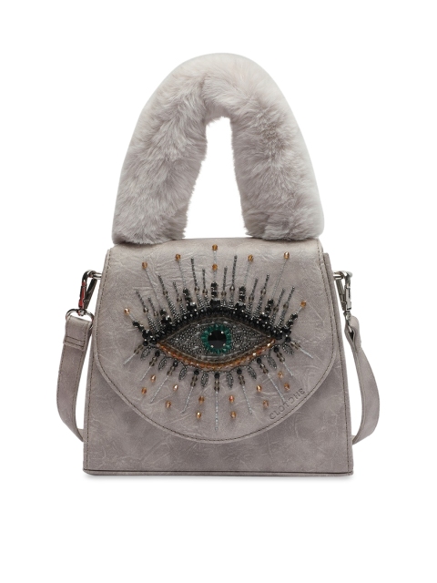 

Clotche Grey Embellished Handheld Bag
