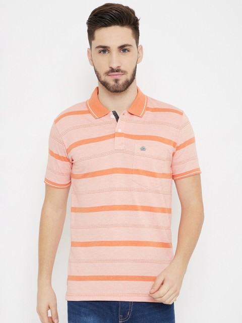 

Duke Men Orange Striped Cotton Polo Collar T-shirt