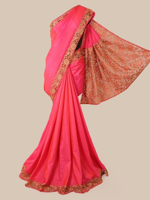 

Pothys Pink & Gold-Toned Art Silk Embellished Saree