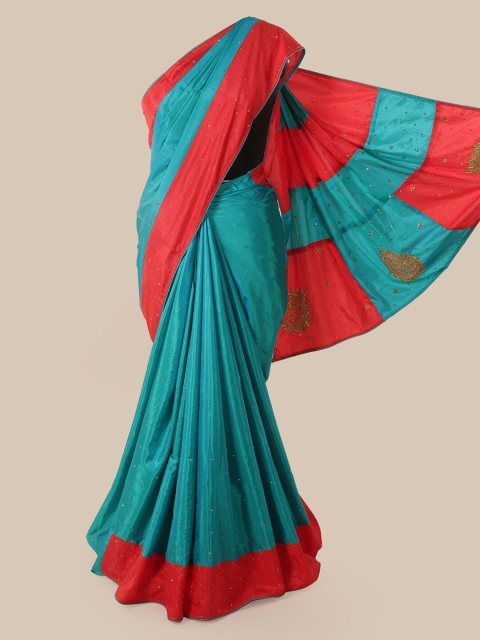 

Pothys Blue & Red Art Silk Embellished Saree