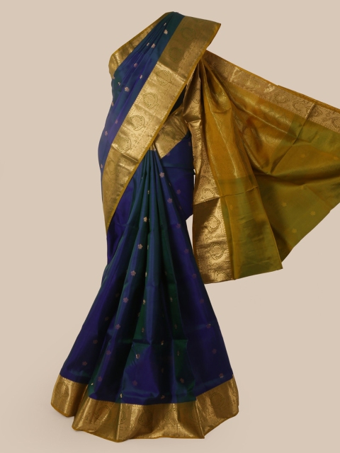 

Pothys Blue & Gold-Toned Pure Silk Woven Design Kanjeevaram Saree
