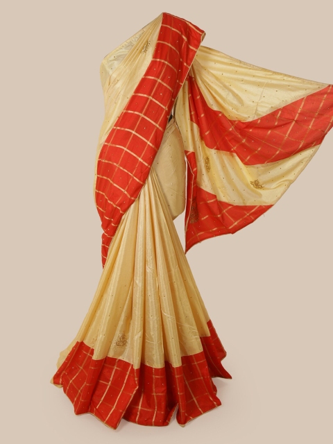 

Pothys Cream-Coloured Embellished Art Silk Saree