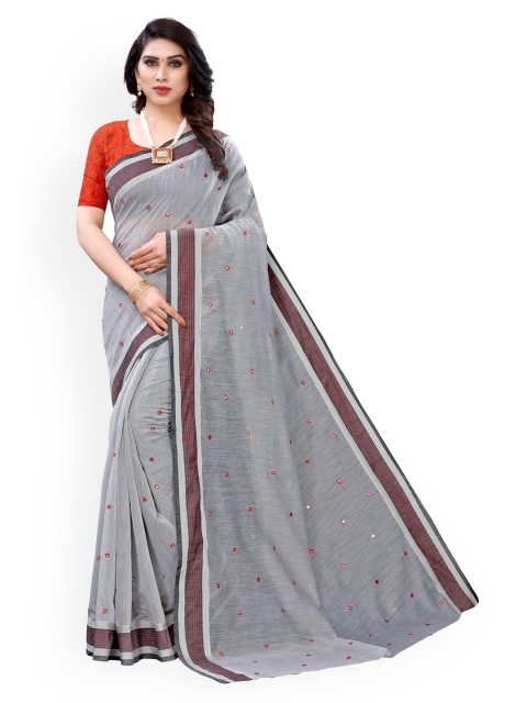 

KALINI Grey Embellished Polycotton Saree