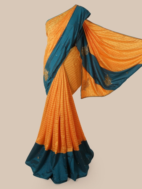 

Pothys Mustard Yellow & Green Art Silk Embellished Saree
