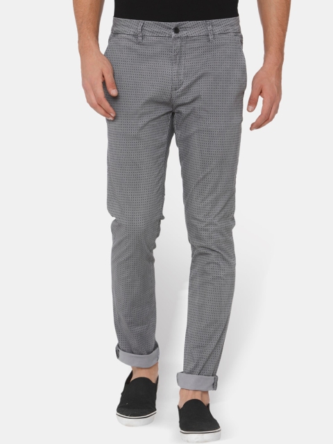 

Rex Straut Jeans Men Grey Checked Slim Fit Chinos Trousers