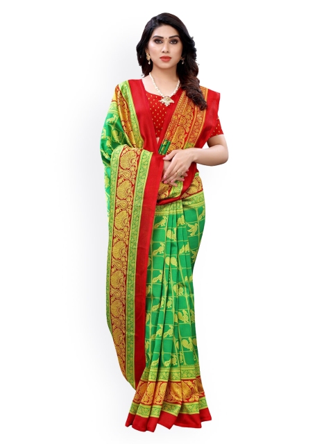 

KALINI Green & Red Poly Silk Woven Design Patola Saree
