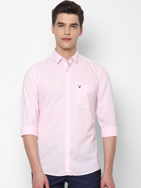 

Allen Solly Men Pink Slim Fit Solid Cotton Casual Shirt with Embroidered Detail