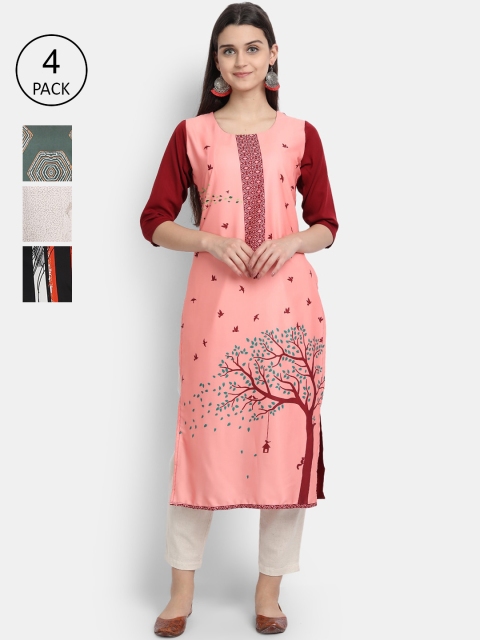 

Ethnic basket Women Pack Of 4 Printed Crepe Kurtas, Pink