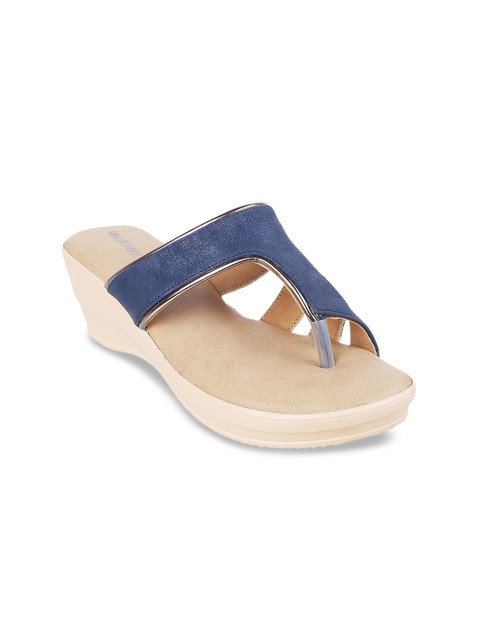 

WALKWAY Women Navy Blue Glossy Finish Cut Out Detail Wedges