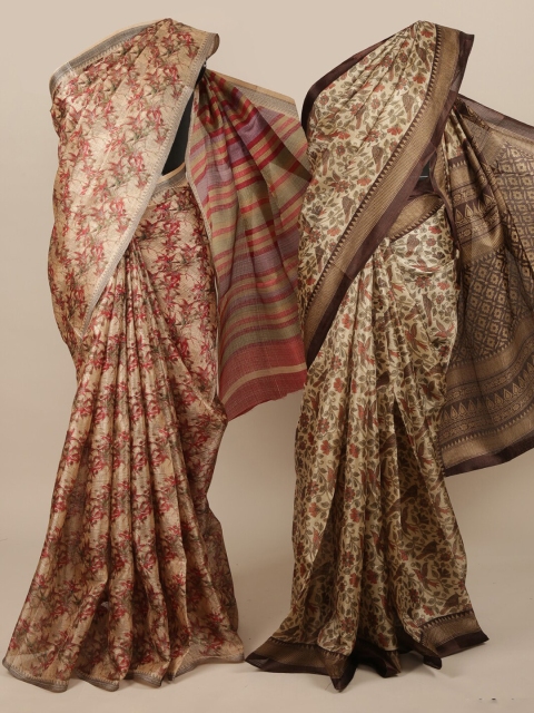 

Pothys Pack of 2 Jute Silk Printed Sareess, Beige