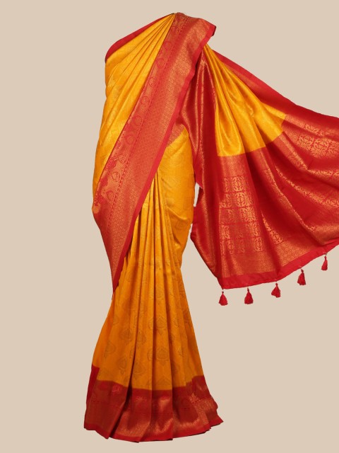 

Pothys Mustard Yellow & Red Art Silk Woven Design Banarasi Saree