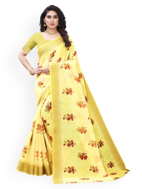 

KALINI Yellow Printed Polycotton Saree