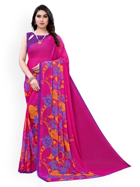 

KALINI Pink Solid Poly Chiffon Saree