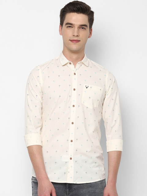 

Solly Jeans Co. Men Cream-Coloured & Green Regular Fit Printed Casual Shirt