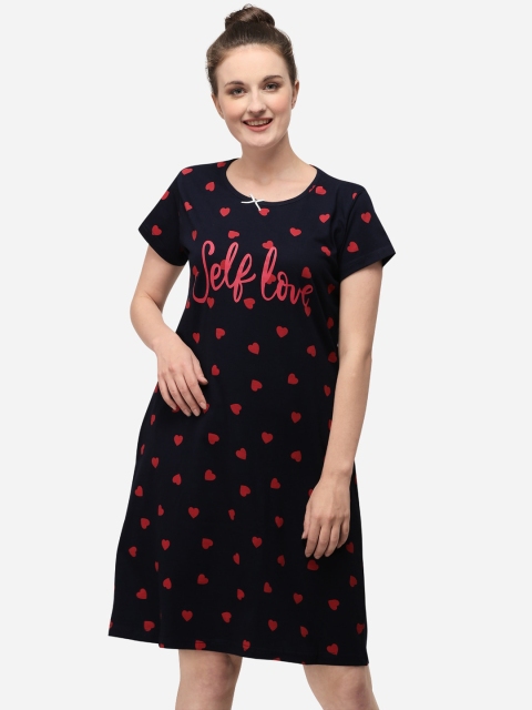

Lenissa Women Navy Blue & Red Printed Cotton Sleepshirt