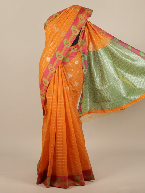 

Pothys Orange Checked Silk Cotton Saree