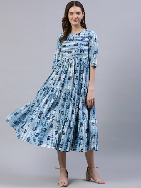 

Nayo Blue Animal Dyed Empire Midi Dress