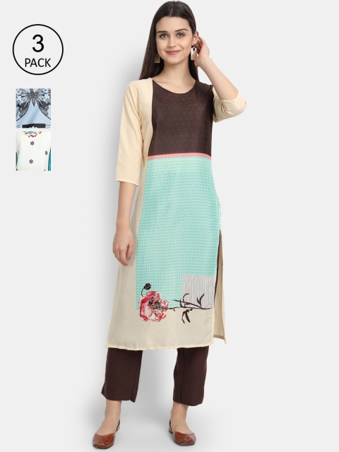 

Ethnic basket Women Pack Of 3 Multicoloured Crepe Kurta, Multi