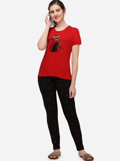 

Lenissa Women Red & Black Printed Night suit