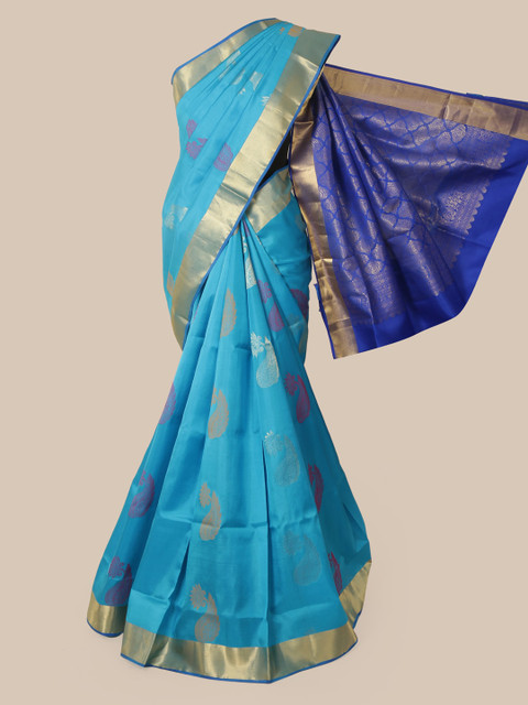 

Pothys Blue Pure Silk Woven Design Kanjeevaram Saree
