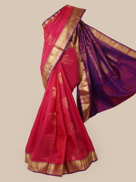 Pothys Pink & Burgundy Pure Silk Woven Design Kanjeevaram Saree