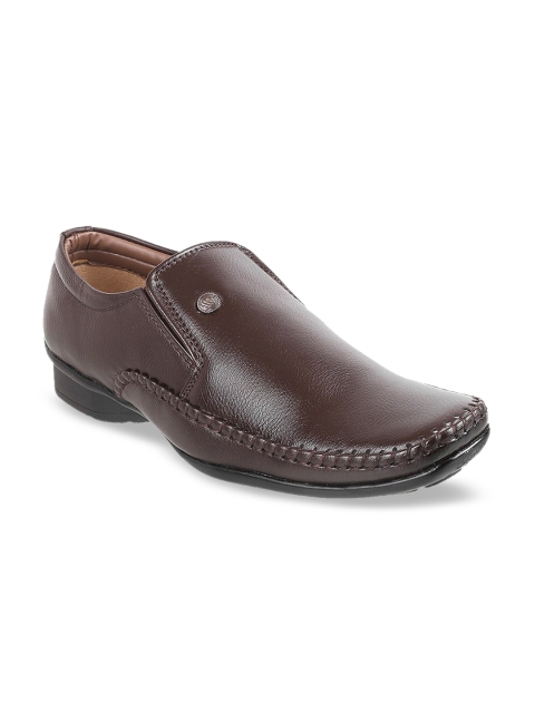 

WALKWAY by Metro Men Brown Solid Leather Formal Slip-Ons