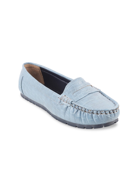 

WALKWAY Women Blue Croc Textured Penny Loafers