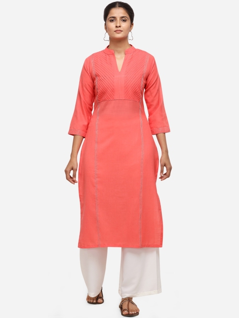 

Florence Women Peach-Coloured Regular A-Line Thread Work Kurta with Palazzos