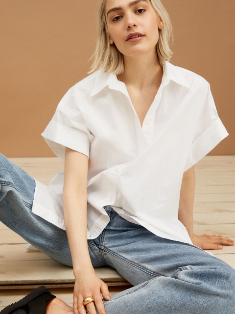 

H&M Women White Solid Oversized Cotton Shirt